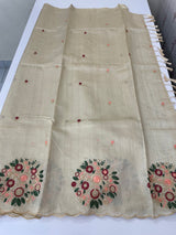 Blended art tussar silk saree with embroidery- MS1090 Cream