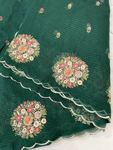 Kota checks saree with embroidery MS7645 DarKGreen