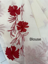 Premium Kota Supernet Applique work saree with blouse MSL456 - White to Red