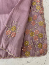 Handworked Premium Glass tissue flowy organza saree applique work MCH221 - PastelMauve