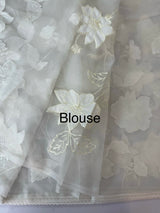 Semi organza saree with appliqué work - MSH989 OffWhite