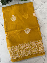 Soft kota checks saree with embroidery - MS7676 Yellow