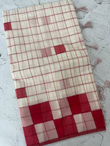 Checks Mul chanderi saree- MSH306 Red to White