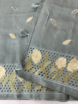 Cutwork Raw silk saree MSH228(2) DustyBlue