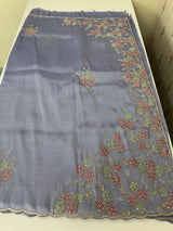 Handworked Premium Glass tissue flowy organza saree applique work MCH221 - DuskyBlue