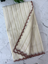 Mul chanderi cotton saree with scalloped borders - MNM131 Rust