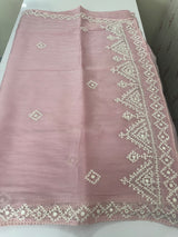 Tissue Organza saree with Kutch hand embroidery and mirror work - MS14799 PastelPink