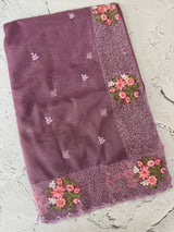 Glass tissue organza saree with embroidery MSF125 DustyOnion