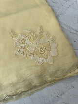 Crush Organza saree with applique work MBS676 ButterYellow