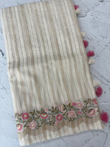 Mul chanderi saree with embriodery & zari lines MSH272