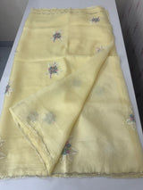 Soft crush Organza saree with applique work MBS679- ButterYellow