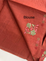 Crushed Matka Blended Tussar silk saree with embroidery MS4890 - ReddishBrown