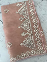 Tissue Organza saree with Kutch hand embroidery and mirror work- MS14799 PastelPeach