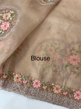 Tissue mix crush Organza saree with embroidery work MS6788 DuskyPeach