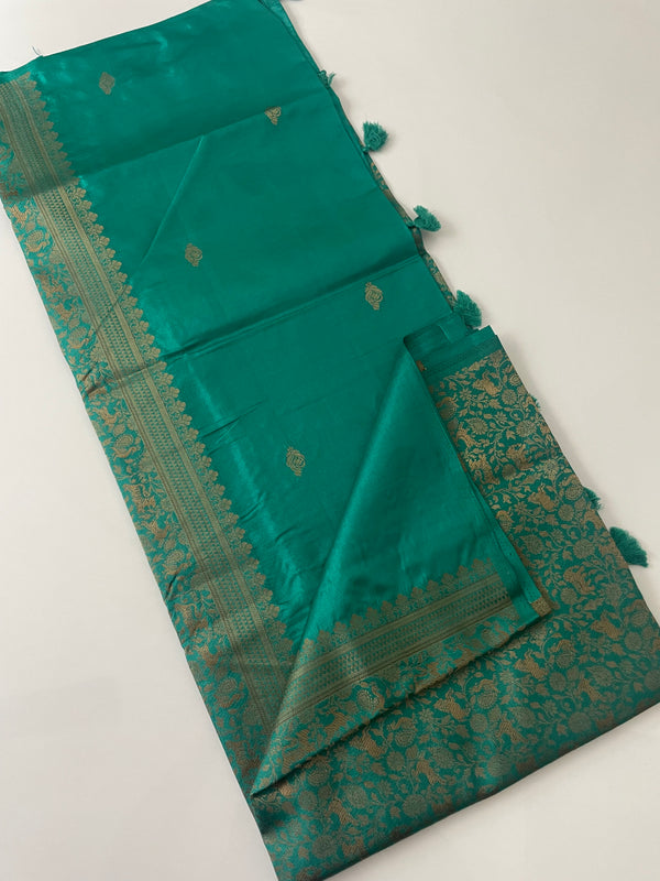 Semi soft silk saree with brocade pallu & blouse MSBS105 TEAL GREEN