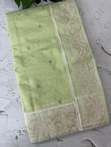 Mul chanderi cotton saree with organza applique borders MSH212 - PastelGreen