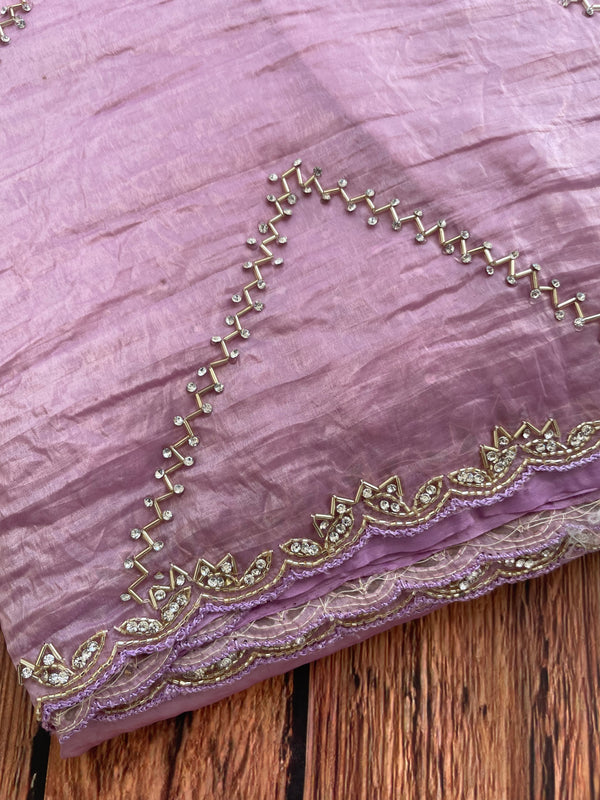 Handworked crush Organza saree with stones and cutbeads MZTS114 - Pastel Dusty Pink