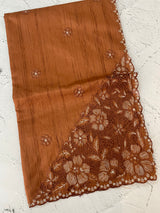 Cutwork Semi tussar saree MTSS680 DustyOrange