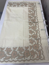 Mul chanderi tissue applique work saree MSK457 Offwhite to SageGreen