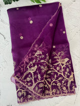 Silk organza saree with metallic zari work - MS14634 Purple