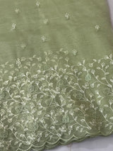 Glassy tissue organza saree with embroidery FKSF133- Dusty Green