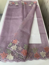 Handworked glass organza saree with applique work- MSHW227- Lavender