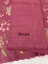 Blended tussar saree with applique work and embroidery MTSS451 BerryPink