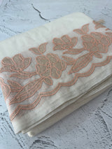 Mul chanderi tissue applique work saree MSK457- Offwhite to Peach