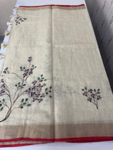 Tissue linen saree with handpainting and kanta work blouse MS14462 (8)