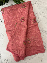 Soft kota checks saree with embroidery - MS7679 Peach