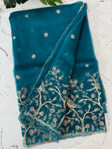 Silk organza saree with metallic zari work - MS14634 DeepBlue