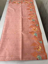 Crushed Blended tussar silk saree with embroidery- MTS355 - Peach