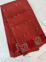 Crushed Matka Blended Tussar silk saree with embroidery MS4890 - ReddishBrown