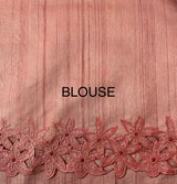 Crepe semi tussar saree with flower cutwork  - MTFS102 - PEACH