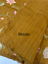 Blended tussar saree with applique work and embroidery MTSS451 SpicyMustard