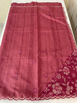 Cutwork Semi tussar saree MTSS680 CrimsonPink