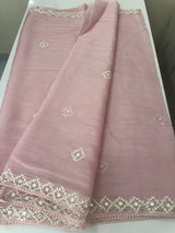 Tissue Organza saree with Kutch hand embroidery and mirror work - MS14799 PastelPink