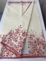 Mul chanderi embriodery saree MSH301 - Offwhite to Red (1)