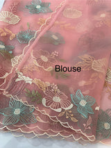 Organza saree with embroidery - MOS390 PeachPink