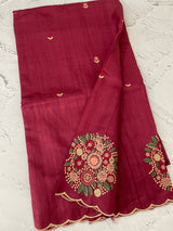 Blended art tussar silk saree with embroidery- MS1090 Cranberry