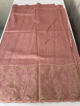 Blended tussar saree with organza applique applique borders MTSS452 DustyPeach