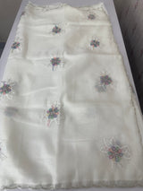 Soft crush Organza saree with applique work MBS679- White