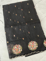 Kota checks saree with embroidery MS7645 Black