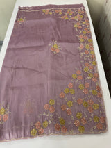 Handworked Premium Glass tissue flowy organza saree applique work MCH221 - PastelMauve