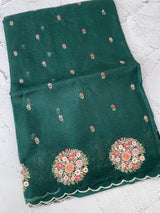 Kota checks saree with embroidery MS7645 DarKGreen