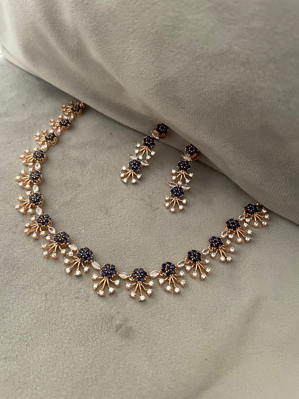 Miriyam CZ rosegold necklace Set- White & Blue stones