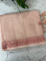 Premium Moonga checks saree with Hand Chikankari work MSH246 Peach