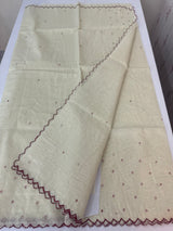 Mul Chanderi Tissue silk saree with foil work & scalloped borders - MNM249 Maroon
