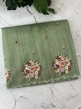 Blended tussar silk saree with embroidery- MS1072 DuskyGreen