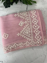Tissue Organza saree with Kutch hand embroidery and mirror work - MS14799 PastelPink